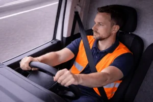 view of the driver from inside the cab using driver view dash camera